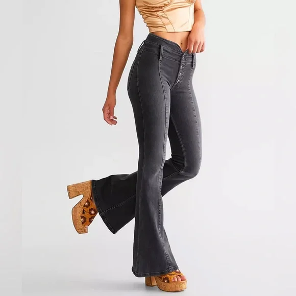 NWT Free People We the Free After Dark Mid Rise Flare Vintage Black Size… - Picture 1 of 14